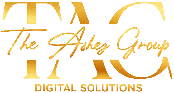 The Ashez Digital Solutions logo with gold text on a transparent background.